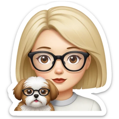Woman with glasses and shitzu dog sticker