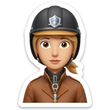 horse rider portrait, head and shoulders only, wearing riding helmet, leather jacket collar, confident expression, subtle horse tack strap visible, 3D cartoon, mobile game icon style, clean background, no text, no watermark
 sticker