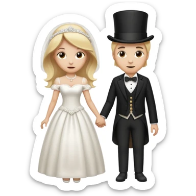 Man in top hat and blonde woman in wedding dress holding hands sticker