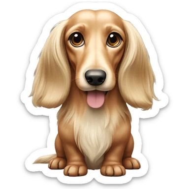 A full-body image of a long-haired Dachshund with cream beige fur, featuring a long face and small eyes. sticker