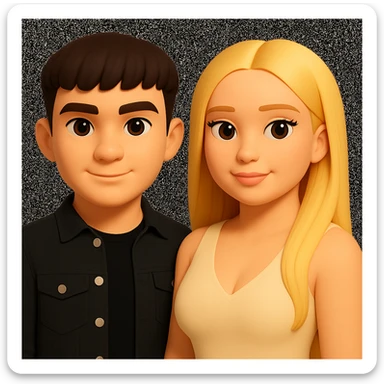 Slightly increase the volume of the upper body of the girl, slightly turn her to face forward, and make the skin color uniform. Maintain the cartoonish 3D style as in the reference image. sticker