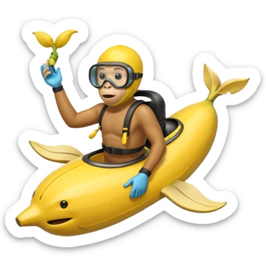 
monkey man riding a banana submarine sticker