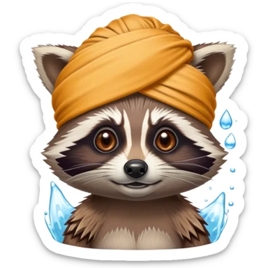 rocket racoon with a bath turban on his head sticker