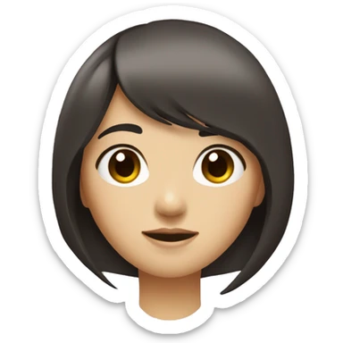 Asian girl in a white t-shirt with dark long hair deep brown eyes bangs sticker