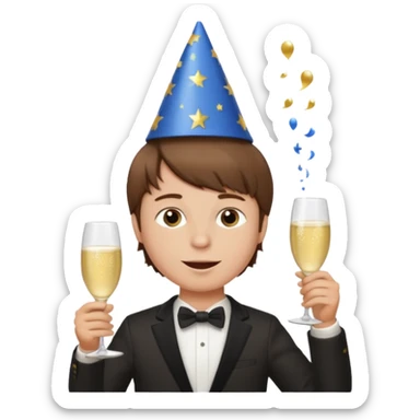 Een jongen met bruin haar french Crop die en feestje viert sticker