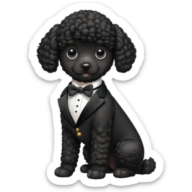 Black poodle puppy in a tux sticker
