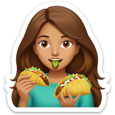 Girl with long brown hair eating a taco  sticker