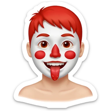 A face showing physical delight and a red face with white paint around its mouth With lots of drool sticker