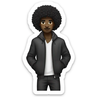 dark skin, black mullet afro curly Man Bowing, street wear style, twink, intricate face sticker