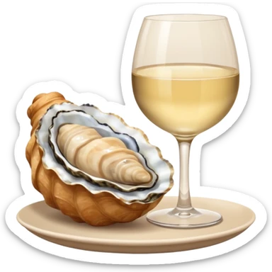 French cuisine humanless avatar in clean emoji-style illustration. 1 Croissant, oysters and wine glass, soft beige tones, simple shapes, flat design, refined and cozy. sticker