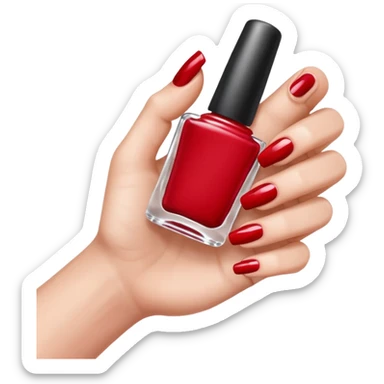 hand with painted nails and nail polish bottle sticker