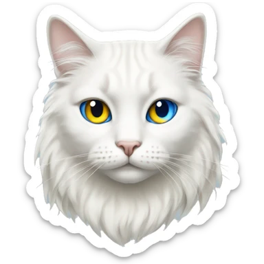 White cat with semi long hair but it has one eye yellow and one eye deep blue  sticker