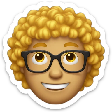 a silly boy with black eyeglasses and curly yellow hair on top sticker
