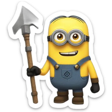 minion with minecraft pickaxe sticker
