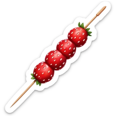 wooden skewer with three strawberries coated in shiny sugar glaze sticker