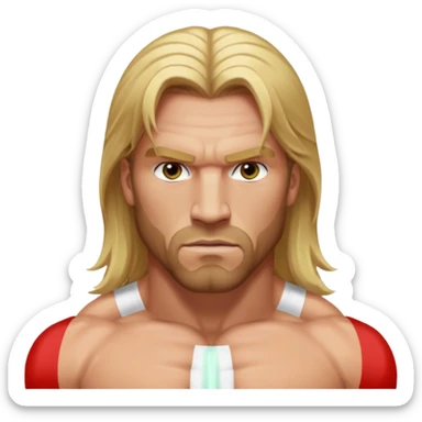 Triple H with hazel eyes, long blonde hair, shirtless sticker