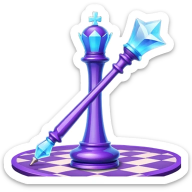 Create a small, visually appealing icon of a magic wand (chess wand style) to represent creativity and artistic design. Use a clean, modern look with glowing accents in purple and blue shades.
 sticker