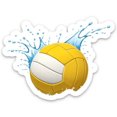 An icon featuring a yellow water polo ball floating on the water with goals in the background, inside a swimming pool. The design includes splashes and ripples, symbolizing the fast-paced action and strategy of water polo. Transparent background highlights. sticker