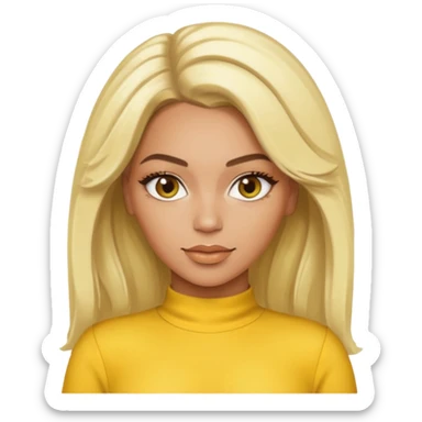 Beyonce brown eyes, platinum blonde hair, yellow outfit sticker