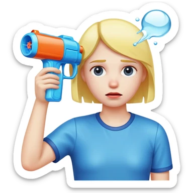 sad face with water gun to head sticker