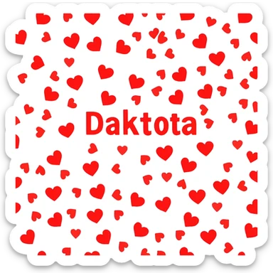 The word Dakota exploding with hearts sticker