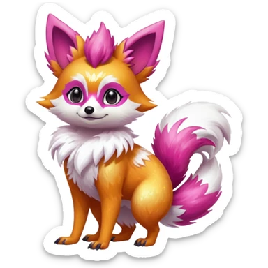 Electric girly feminine elegant lanky realistic shiny glittery shimmering shimming snowy white pink magenta feathery Fennekin-Growlithe-Electrike-fusion (full body) sticker