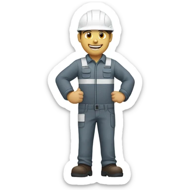 worker wearing a white helmet and a grey workwear, giving a thumbs up sticker