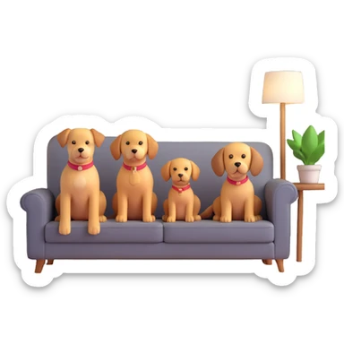 dog family sitting on a couch in a bright family room sticker