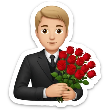 Un homme blanc brun pas en costard qui tien un bouquet de roses dans la main sticker