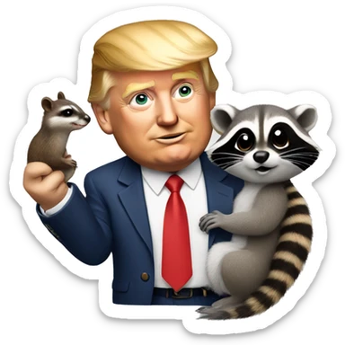 Donald trump holding a squirrel and raccoon  sticker