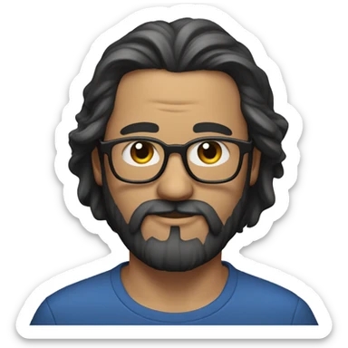 Man with long hair in the middle part of the head pulled backwards and short hair in both sides of the head, long beard and glasses sticker