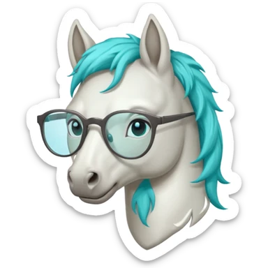 white horse head with turquoise hair and glasses sticker