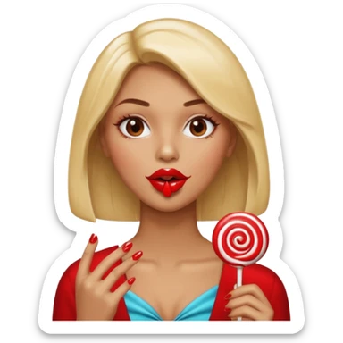 A lollipop in his mouth with Long nails and has glossy lips sticker