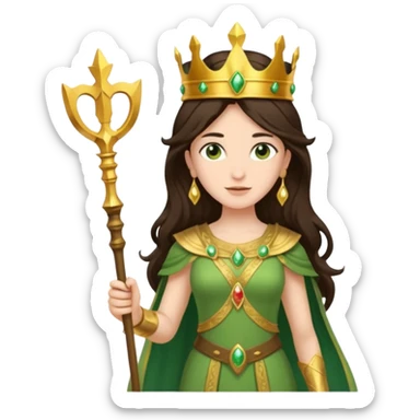 Juno, Marriage Goddess from Rome Mythology with long dark brown hair, green outfit, fair skin sticker