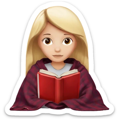 Hazme a una chica rubia con los ojos marrones que está leyendo un libro mientras está tapada con una manta sticker