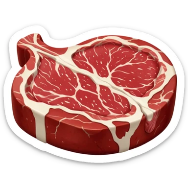 raw ribeye steak thick cut rich red meat prominent white marbling rounded shape curved fat cap visible muscle grain fresh moist no grill no plate no faces clean 3D soft shadows transparent background emoji scale sticker
