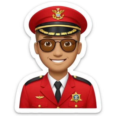 Smiling military man with sunglasses in red uniform sticker