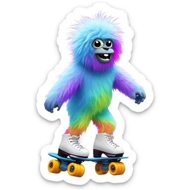 a skating rainbow yeti  sticker