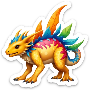 a colorful edgy vernid-fionbri-creature with splash patterns full body sticker