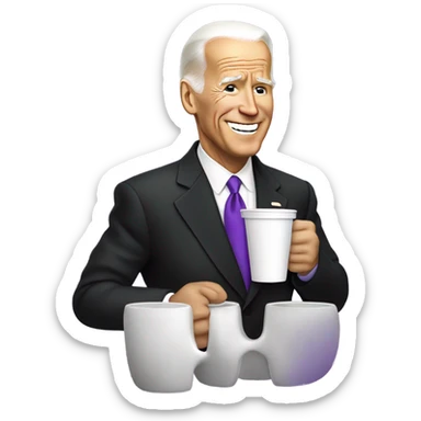 biden with purple drink in white cup sticker