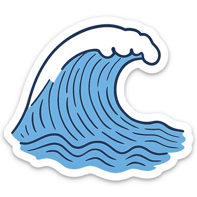Notion style hand drawn doodle of a stylized ocean wave in blue sticker