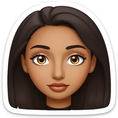 Dark olive skin, center rised eyebrows, very light smile so that lips are very close to liner and horizontal, some how liner eyes sticker