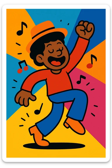 cartoon character dancing, vibrant colors, simple style sticker