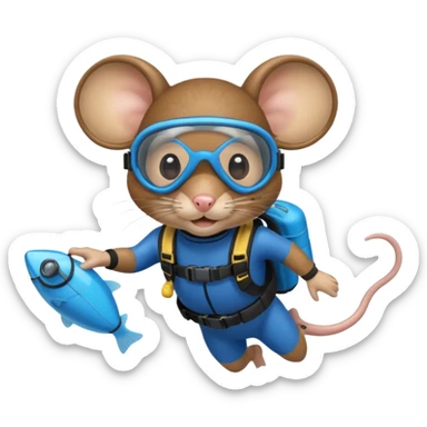 mouse wearing scuba gear dive into the sea sticker