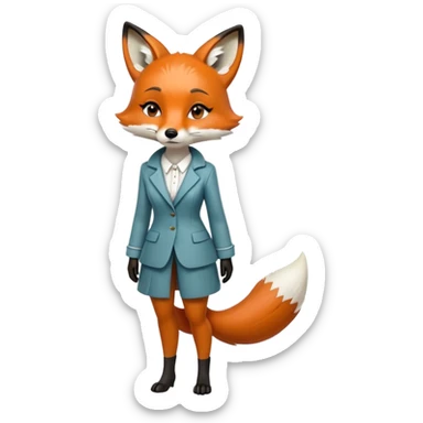 extremely sad crying anthropomorphised female fox in stylish outfit, no sunglasses, looking to the left, poor posture, full-body view sticker