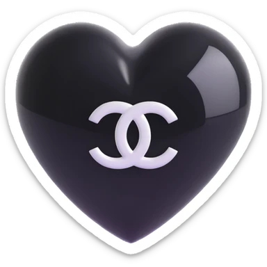 Add a Chanel logo to the heart, keep it elegant, glossy, black and white, 3D emoji style, with no background. sticker