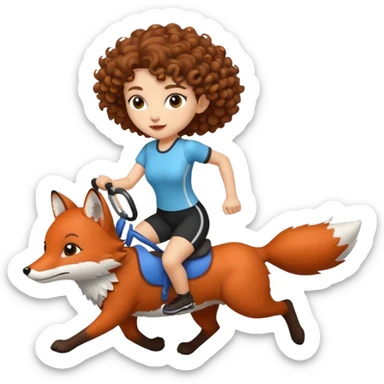 cute woman short tight curly brown hair riding running fox sticker