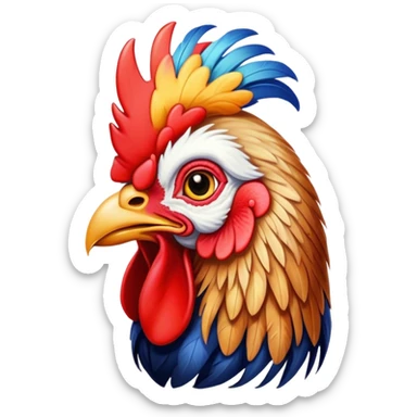 Cinematic Realistic depiction of a proud French rooster, rendered with detailed, textured feathers and a vivid, colorful comb, set against a rustic French countryside backdrop with soft, warm lighting sticker
