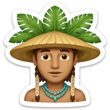 an surveyor man wearing a large leaf tribal hat sticker