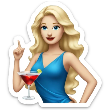 Beautiful blonde white woman with blue eyes red dress dancing with martini sticker
